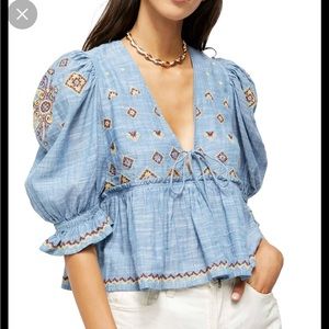 FREE PEOPLE Tallulah Embroidered Blouse worn 1x practically new! Size s/p
